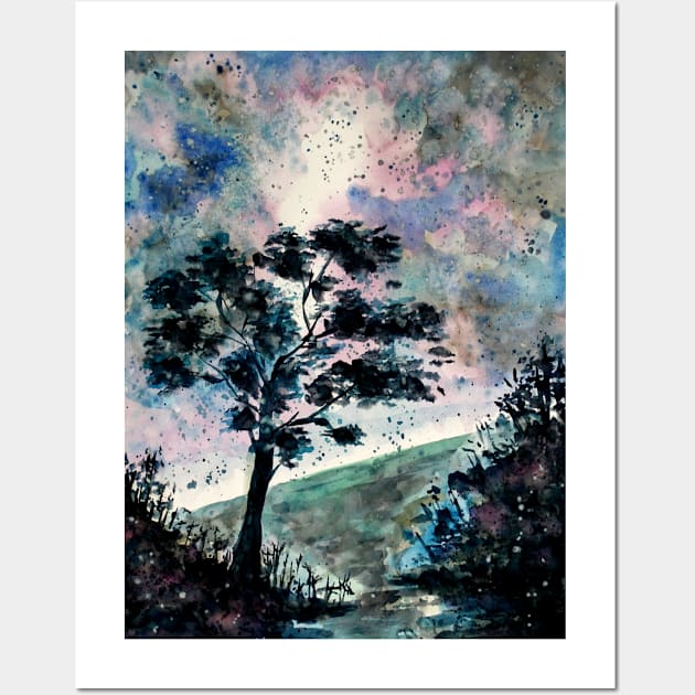 Colorful Night Sky above the Fields Wall Art by ZeichenbloQ